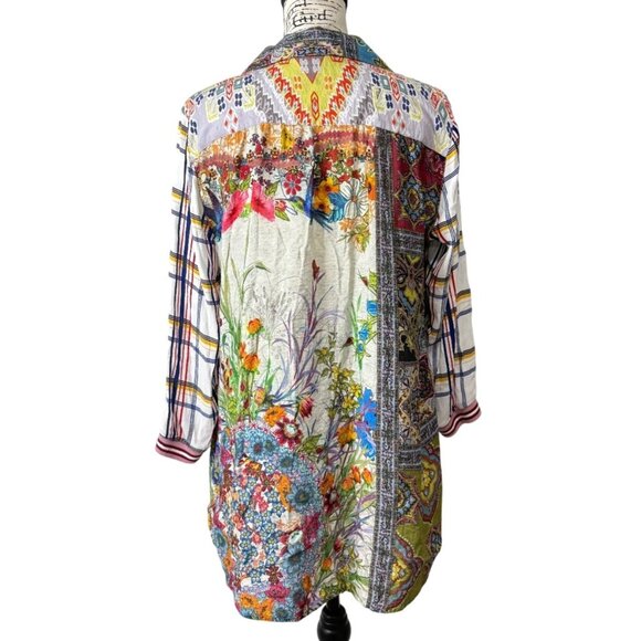 John Mark Mixed Pattern Button-Up Tunic Multicolor Top Boho Art Womens Size M - Picture 3 of 8